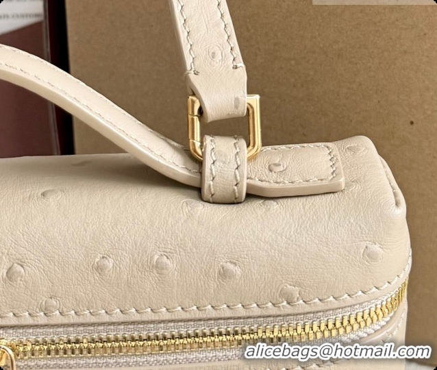 Classic Loro Piana LP Extra Pocket Pouch L19 in Ostrich Embossed Leather Apricot/Gold 2026 FAI8393