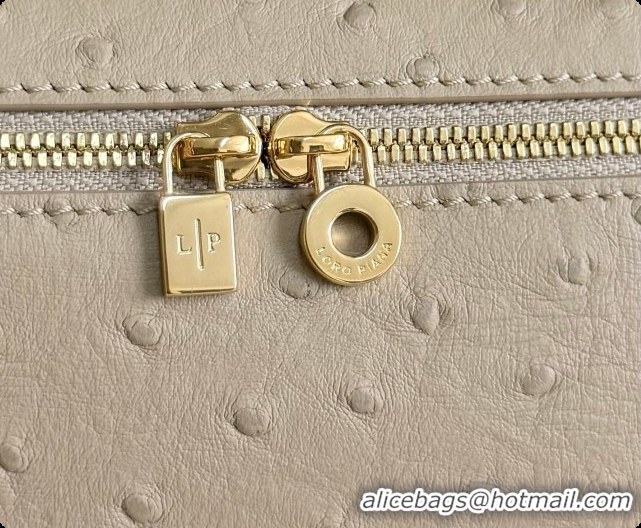Classic Loro Piana LP Extra Pocket Pouch L19 in Ostrich Embossed Leather Apricot/Gold 2026 FAI8393