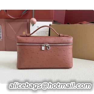 Expensive Loro Piana LP Extra Pocket Pouch L19 in Ostrich Embossed Leather Red Brick/Silver 2026 FAI8393