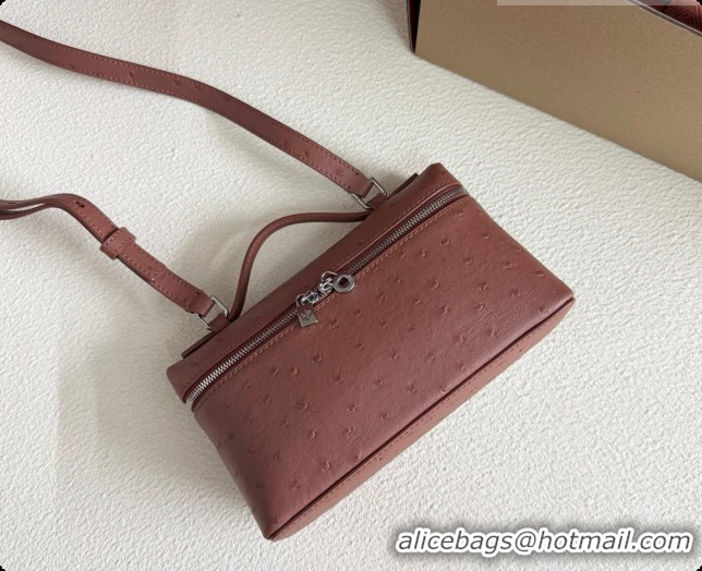 Expensive Loro Piana LP Extra Pocket Pouch L19 in Ostrich Embossed Leather Red Brick/Silver 2026 FAI8393