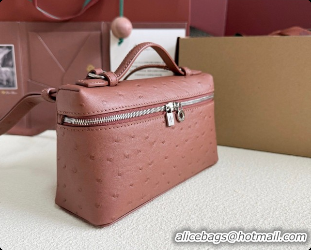 Expensive Loro Piana LP Extra Pocket Pouch L19 in Ostrich Embossed Leather Red Brick/Silver 2026 FAI8393