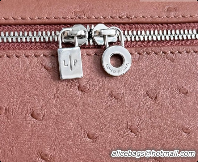 Expensive Loro Piana LP Extra Pocket Pouch L19 in Ostrich Embossed Leather Red Brick/Silver 2026 FAI8393