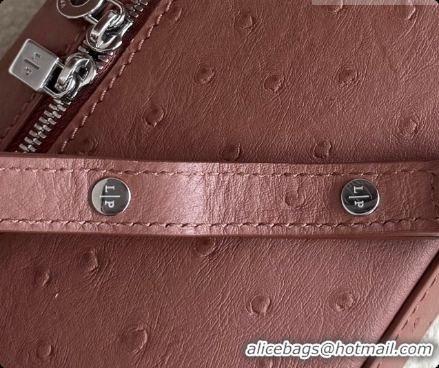 Expensive Loro Piana LP Extra Pocket Pouch L19 in Ostrich Embossed Leather Red Brick/Silver 2026 FAI8393