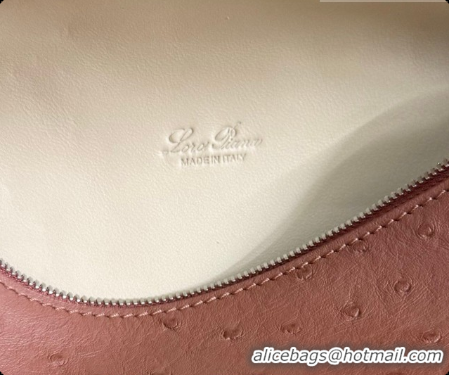 Expensive Loro Piana LP Extra Pocket Pouch L19 in Ostrich Embossed Leather Red Brick/Silver 2026 FAI8393
