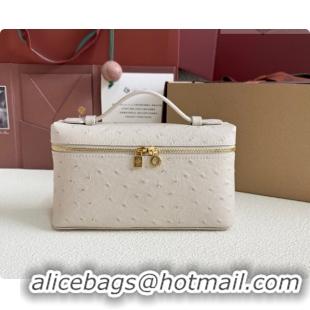 Design Discount Loro Piana LP Extra Pocket Pouch L19 in Ostrich Embossed Leather Light Beige/Gold 2026 FAI8393