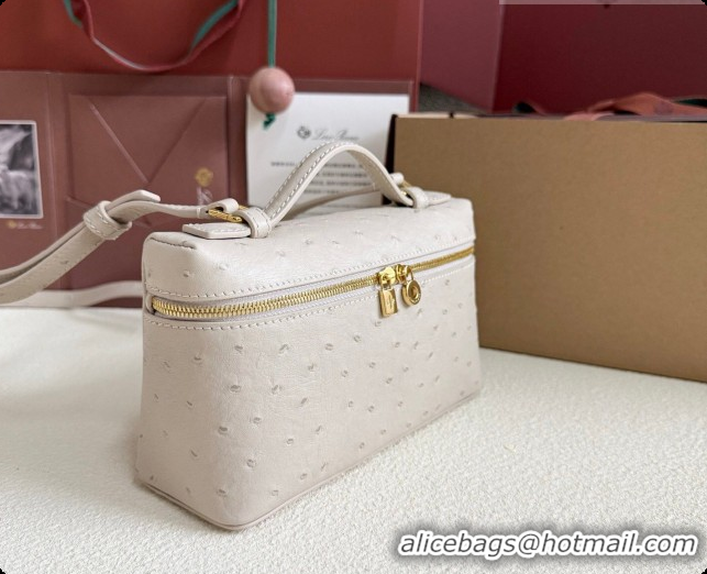 Design Discount Loro Piana LP Extra Pocket Pouch L19 in Ostrich Embossed Leather Light Beige/Gold 2026 FAI8393