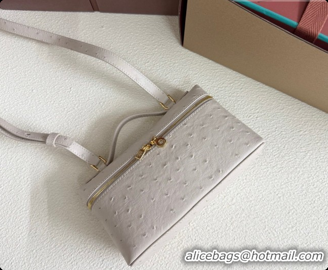 Design Discount Loro Piana LP Extra Pocket Pouch L19 in Ostrich Embossed Leather Light Beige/Gold 2026 FAI8393