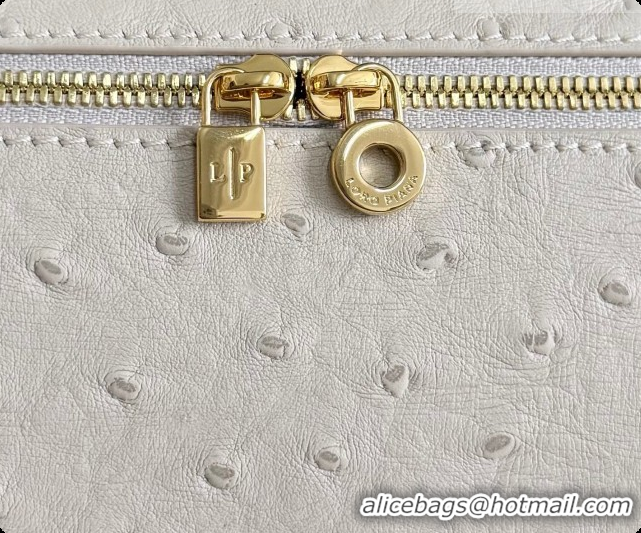Design Discount Loro Piana LP Extra Pocket Pouch L19 in Ostrich Embossed Leather Light Beige/Gold 2026 FAI8393