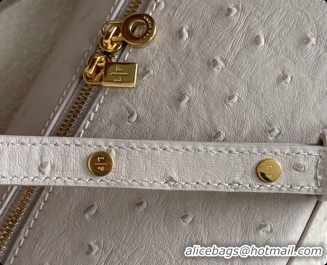 Design Discount Loro Piana LP Extra Pocket Pouch L19 in Ostrich Embossed Leather Light Beige/Gold 2026 FAI8393