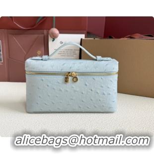 Discount Loro Piana LP Extra Pocket Pouch L19 in Ostrich Embossed Leather Light Blue/Gold 2026 FAI8393