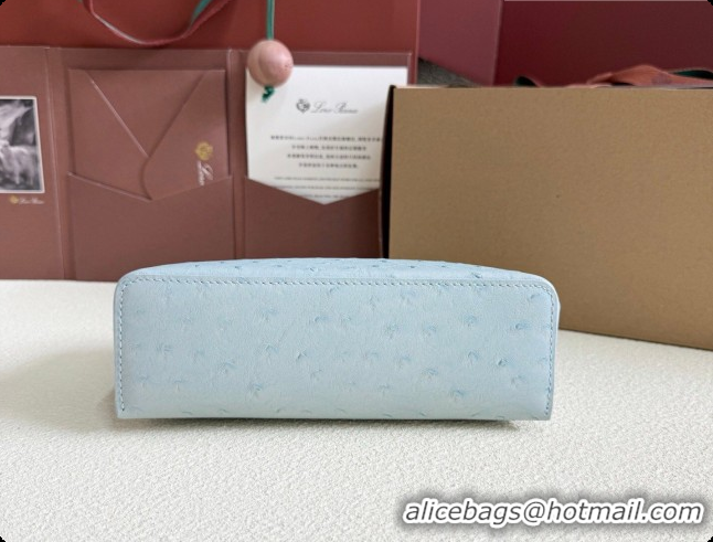 Discount Loro Piana LP Extra Pocket Pouch L19 in Ostrich Embossed Leather Light Blue/Gold 2026 FAI8393
