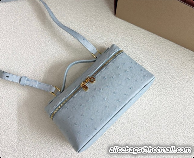 Discount Loro Piana LP Extra Pocket Pouch L19 in Ostrich Embossed Leather Light Blue/Gold 2026 FAI8393