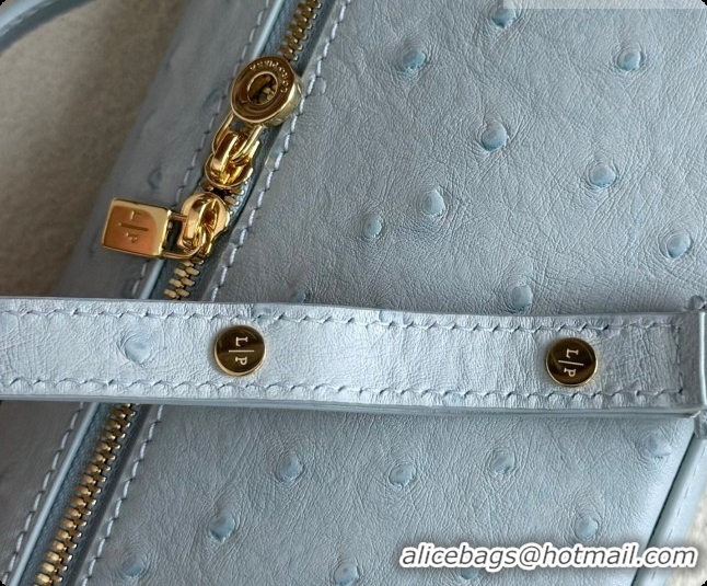 Discount Loro Piana LP Extra Pocket Pouch L19 in Ostrich Embossed Leather Light Blue/Gold 2026 FAI8393