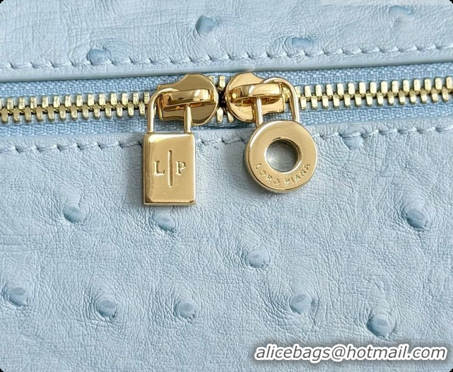Discount Loro Piana LP Extra Pocket Pouch L19 in Ostrich Embossed Leather Light Blue/Gold 2026 FAI8393