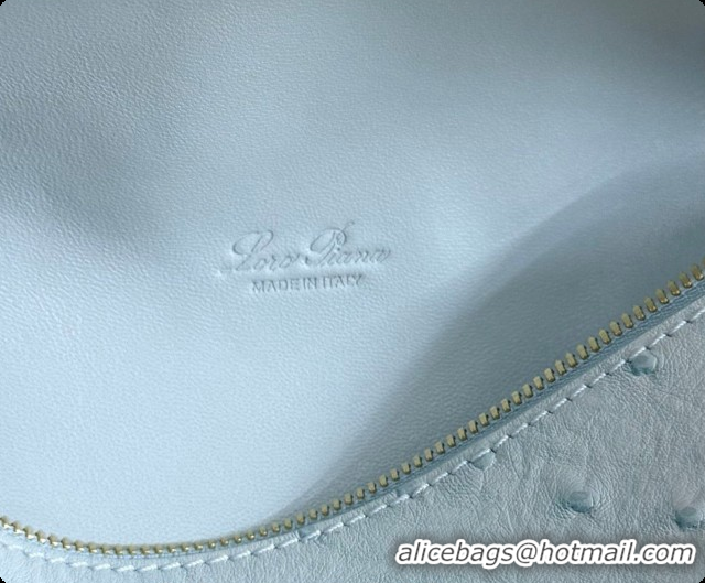 Discount Loro Piana LP Extra Pocket Pouch L19 in Ostrich Embossed Leather Light Blue/Gold 2026 FAI8393