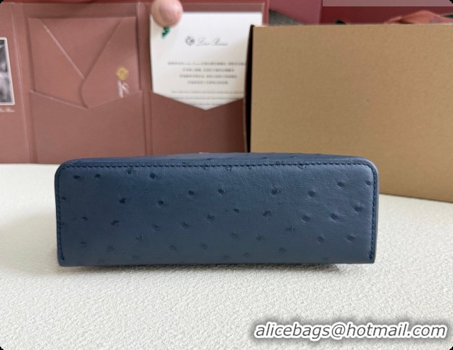Charming Loro Piana LP Extra Pocket Pouch L19 in Ostrich Embossed Leather Midnight Blue/Silver 2026 FAI8393