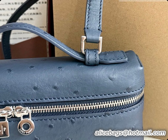 Charming Loro Piana LP Extra Pocket Pouch L19 in Ostrich Embossed Leather Midnight Blue/Silver 2026 FAI8393