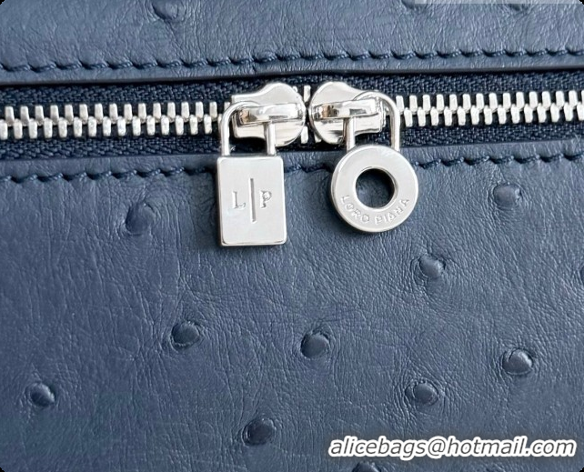 Charming Loro Piana LP Extra Pocket Pouch L19 in Ostrich Embossed Leather Midnight Blue/Silver 2026 FAI8393