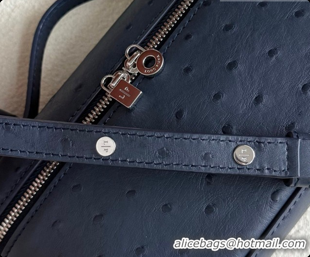 Charming Loro Piana LP Extra Pocket Pouch L19 in Ostrich Embossed Leather Midnight Blue/Silver 2026 FAI8393