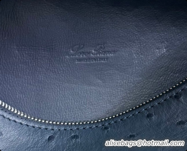 Charming Loro Piana LP Extra Pocket Pouch L19 in Ostrich Embossed Leather Midnight Blue/Silver 2026 FAI8393