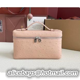 Best Price Loro Piana LP Extra Pocket Pouch L19 in Ostrich Embossed Leather Powder Pink/Silver 2026 FAI8393