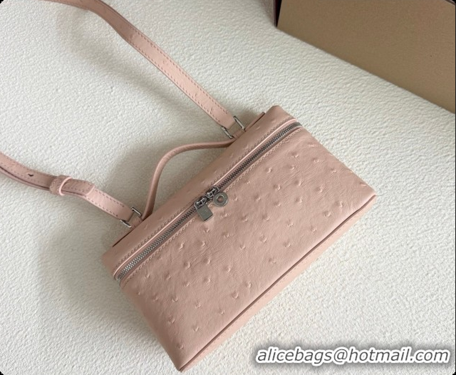 Best Price Loro Piana LP Extra Pocket Pouch L19 in Ostrich Embossed Leather Powder Pink/Silver 2026 FAI8393
