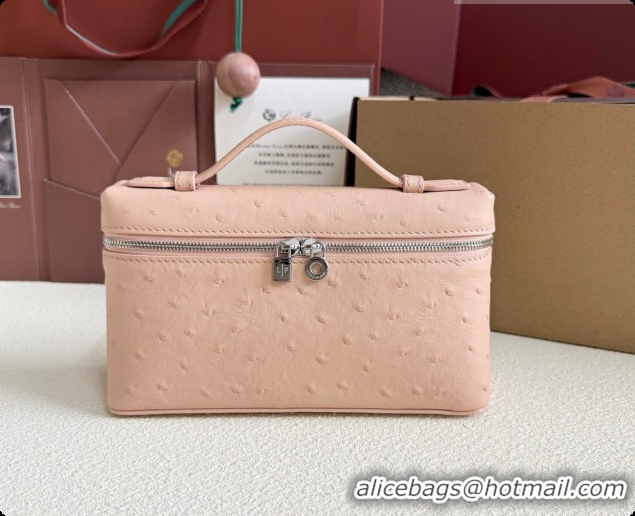 Best Price Loro Piana LP Extra Pocket Pouch L19 in Ostrich Embossed Leather Powder Pink/Silver 2026 FAI8393