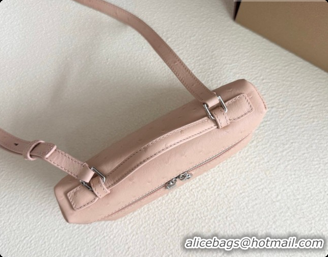 Best Price Loro Piana LP Extra Pocket Pouch L19 in Ostrich Embossed Leather Powder Pink/Silver 2026 FAI8393