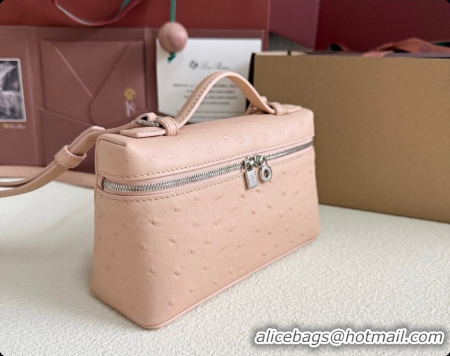 Best Price Loro Piana LP Extra Pocket Pouch L19 in Ostrich Embossed Leather Powder Pink/Silver 2026 FAI8393