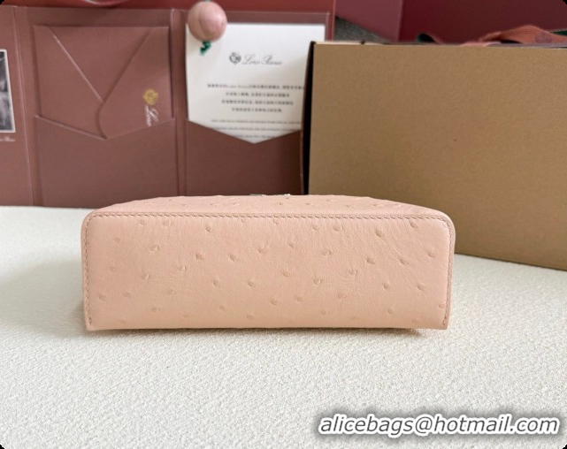 Best Price Loro Piana LP Extra Pocket Pouch L19 in Ostrich Embossed Leather Powder Pink/Silver 2026 FAI8393