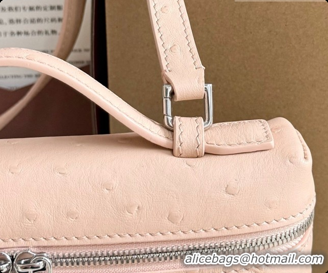 Best Price Loro Piana LP Extra Pocket Pouch L19 in Ostrich Embossed Leather Powder Pink/Silver 2026 FAI8393