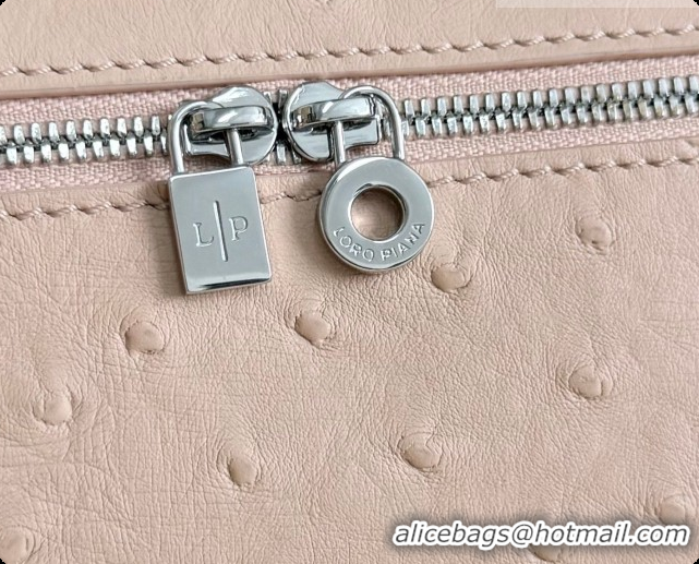 Best Price Loro Piana LP Extra Pocket Pouch L19 in Ostrich Embossed Leather Powder Pink/Silver 2026 FAI8393