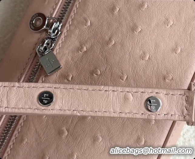 Best Price Loro Piana LP Extra Pocket Pouch L19 in Ostrich Embossed Leather Powder Pink/Silver 2026 FAI8393