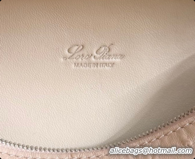 Best Price Loro Piana LP Extra Pocket Pouch L19 in Ostrich Embossed Leather Powder Pink/Silver 2026 FAI8393