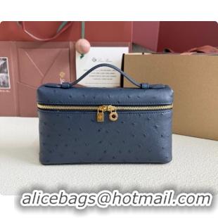 Best Product Loro Piana LP Extra Pocket Pouch L19 in Ostrich Embossed Leather Midnight Blue/Gold 2026 FAI8393
