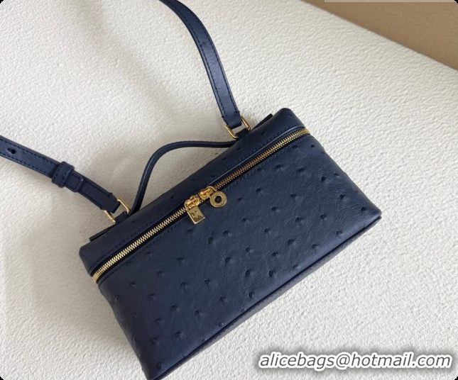Best Product Loro Piana LP Extra Pocket Pouch L19 in Ostrich Embossed Leather Midnight Blue/Gold 2026 FAI8393