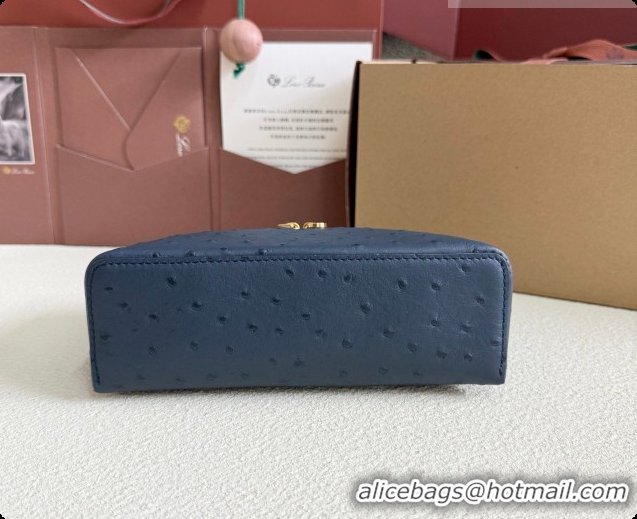Best Product Loro Piana LP Extra Pocket Pouch L19 in Ostrich Embossed Leather Midnight Blue/Gold 2026 FAI8393