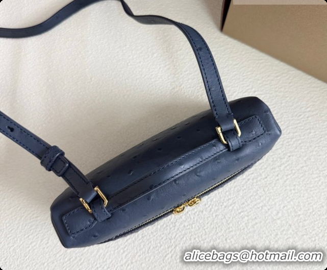 Best Product Loro Piana LP Extra Pocket Pouch L19 in Ostrich Embossed Leather Midnight Blue/Gold 2026 FAI8393