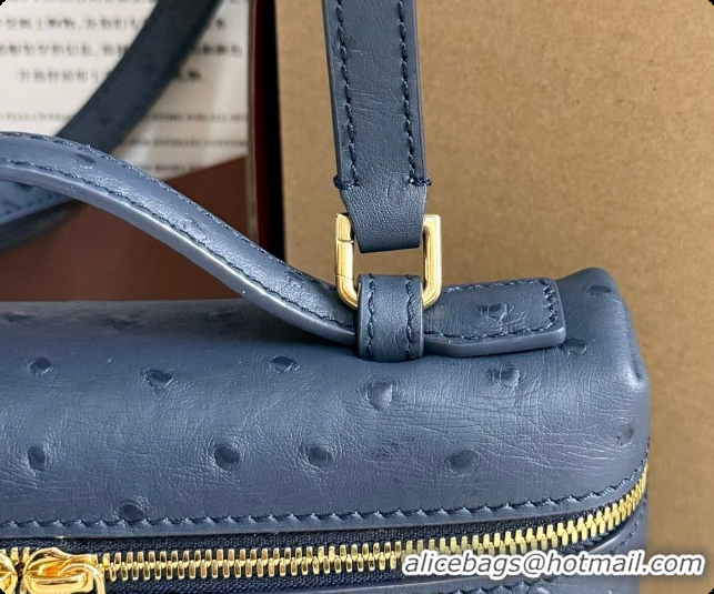 Best Product Loro Piana LP Extra Pocket Pouch L19 in Ostrich Embossed Leather Midnight Blue/Gold 2026 FAI8393
