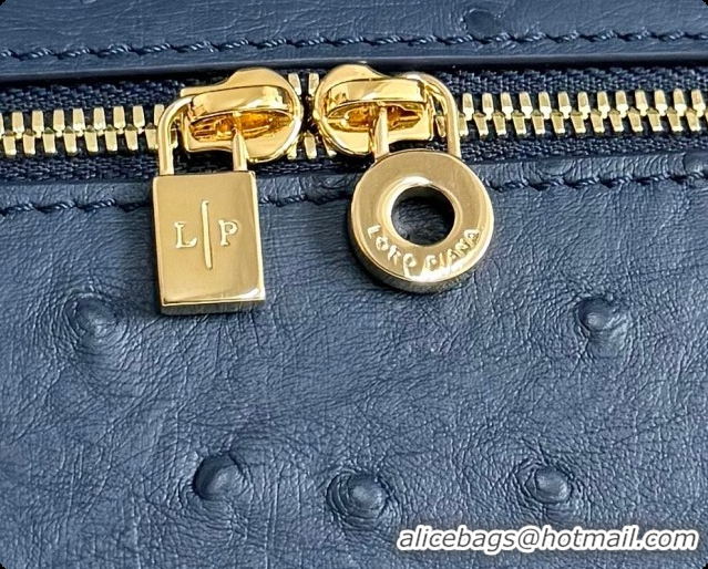 Best Product Loro Piana LP Extra Pocket Pouch L19 in Ostrich Embossed Leather Midnight Blue/Gold 2026 FAI8393