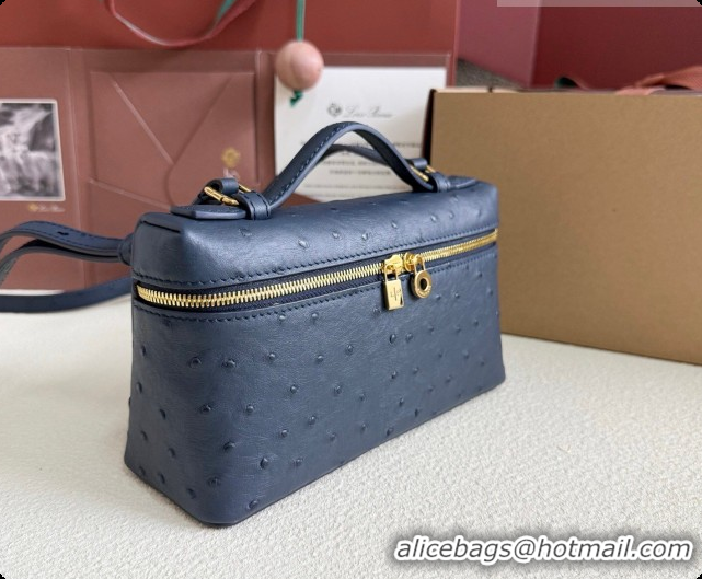 Best Product Loro Piana LP Extra Pocket Pouch L19 in Ostrich Embossed Leather Midnight Blue/Gold 2026 FAI8393