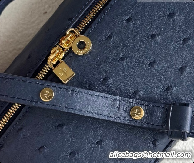 Best Product Loro Piana LP Extra Pocket Pouch L19 in Ostrich Embossed Leather Midnight Blue/Gold 2026 FAI8393