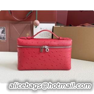 Cheap Loro Piana LP Extra Pocket Pouch L19 in Ostrich Embossed Leather Red/Silver 2026 FAI8393