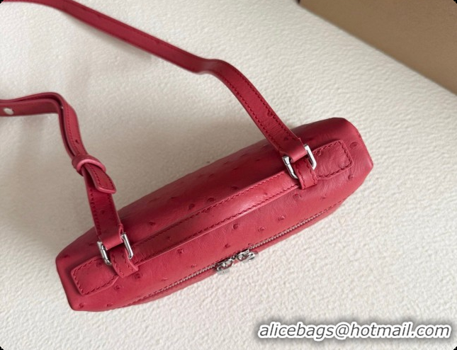 Cheap Loro Piana LP Extra Pocket Pouch L19 in Ostrich Embossed Leather Red/Silver 2026 FAI8393