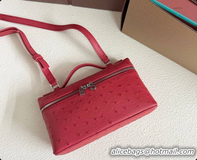 Cheap Loro Piana LP Extra Pocket Pouch L19 in Ostrich Embossed Leather Red/Silver 2026 FAI8393