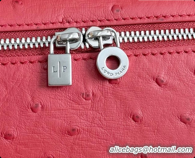 Cheap Loro Piana LP Extra Pocket Pouch L19 in Ostrich Embossed Leather Red/Silver 2026 FAI8393
