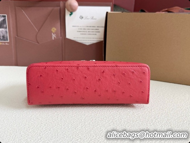 Cheap Loro Piana LP Extra Pocket Pouch L19 in Ostrich Embossed Leather Red/Silver 2026 FAI8393