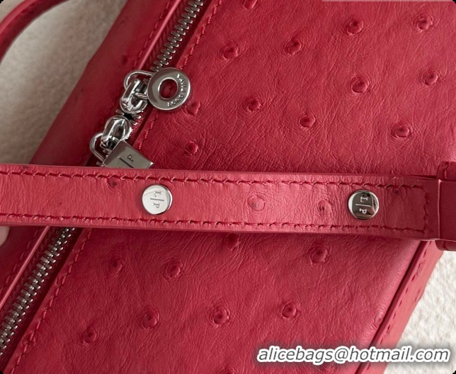 Cheap Loro Piana LP Extra Pocket Pouch L19 in Ostrich Embossed Leather Red/Silver 2026 FAI8393