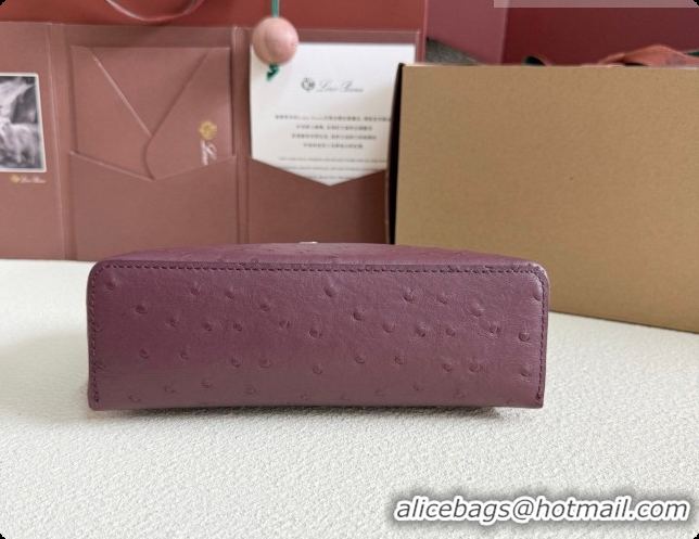 Big Discount Loro Piana LP Extra Pocket Pouch L19 in Ostrich Embossed Leather Burgundy/Silver 2026 FAI8393