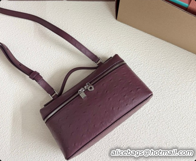 Big Discount Loro Piana LP Extra Pocket Pouch L19 in Ostrich Embossed Leather Burgundy/Silver 2026 FAI8393